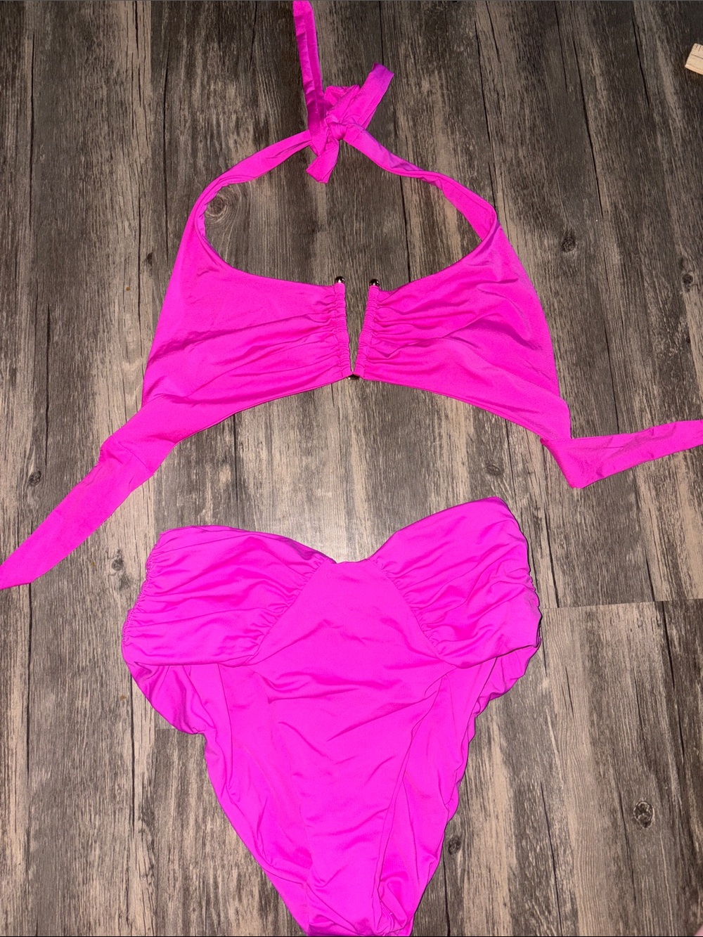 BECCA Vibrant Fuchsia Swim Top with Gold Accents top small / bottom medium - Picture 3 of 6